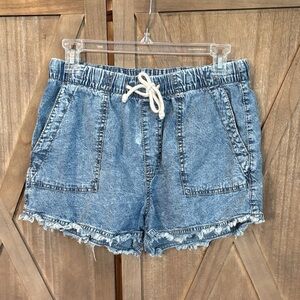 Celebrity Pink Light Blue Acid Wash Jean Look Shorts